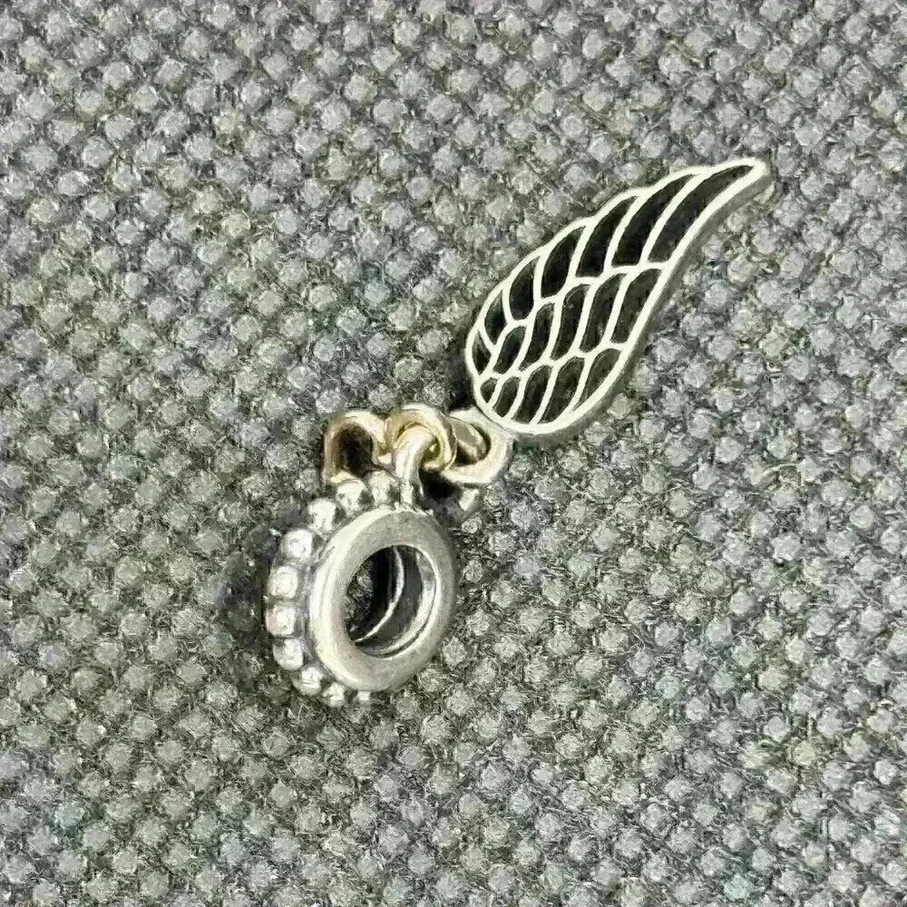 PANDORA Sterling Silver & 14K Gold Heart Love & Guidance Angel Wing Dangle Charm